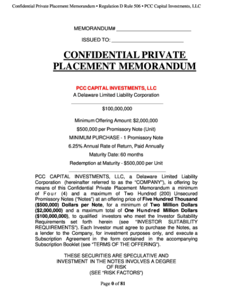 Private Placement Memorandum Example