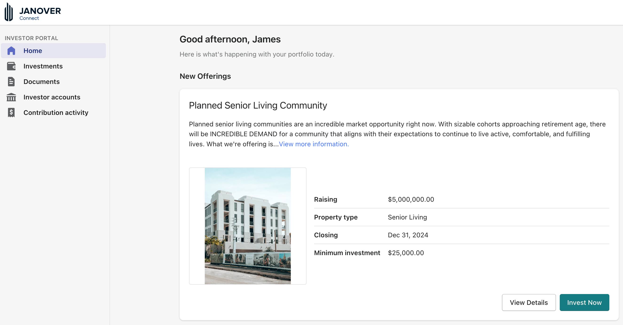 New Janover Connect Real Estate Investor Portal